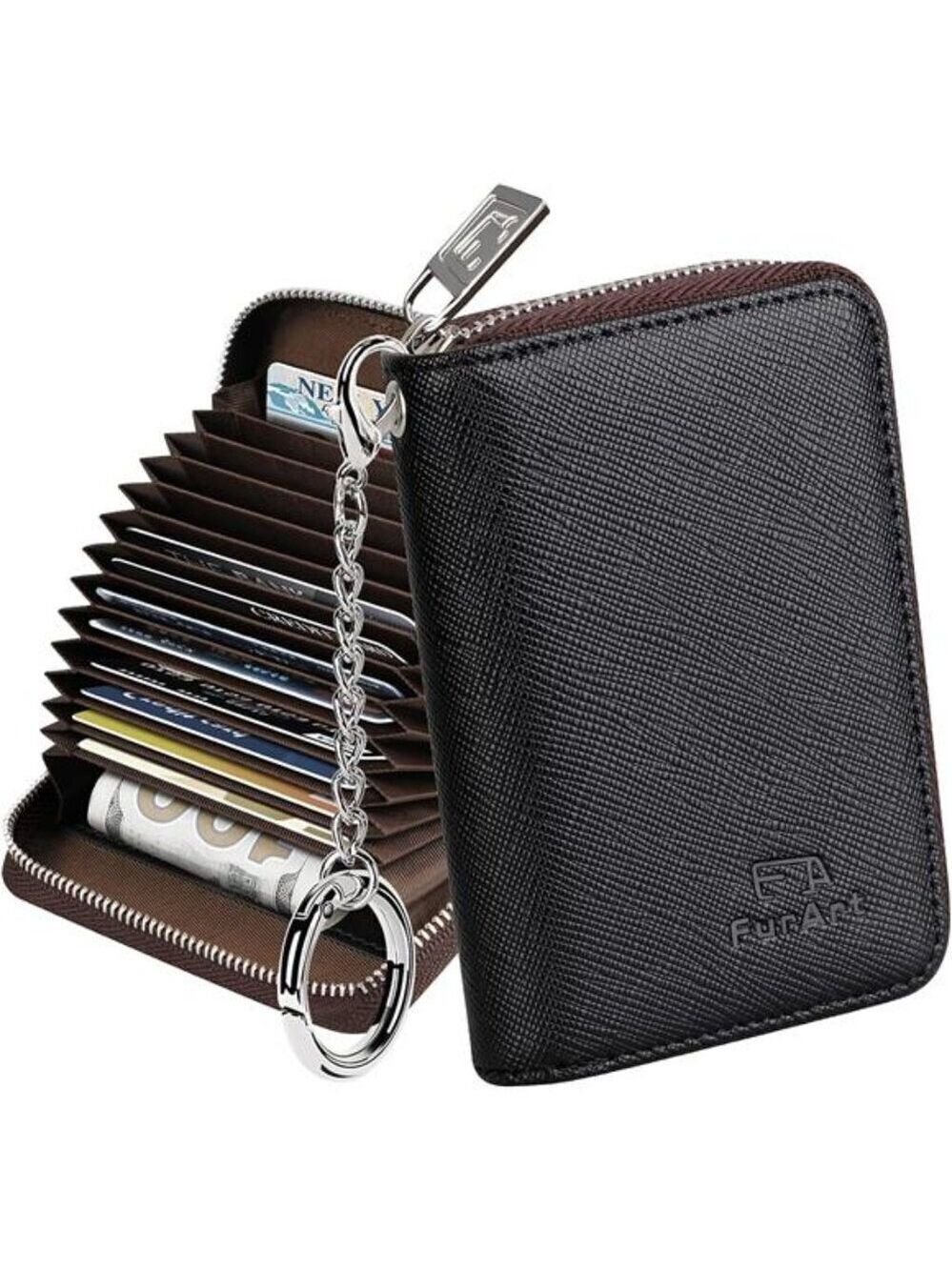 RFID Credit Card Wallet Zipper Holder for Women Compact Keychain Case
